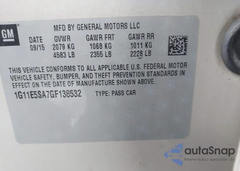 2016 Chevrolet Malibu Limited Ltz из США, поврежденный, VIN 1G11E5SA7GF138532